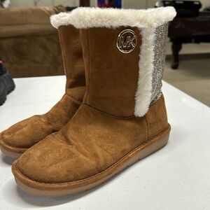 Michael Kors girls boots size 5 - brown with glitter accent, fur, gold zipper